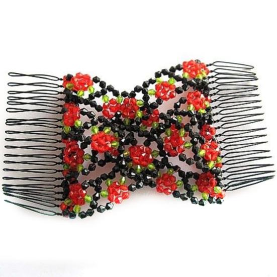 Women's Chic Stretch Rose Flower Bow Beaded Hair Comb Cuff Double Insert Clips