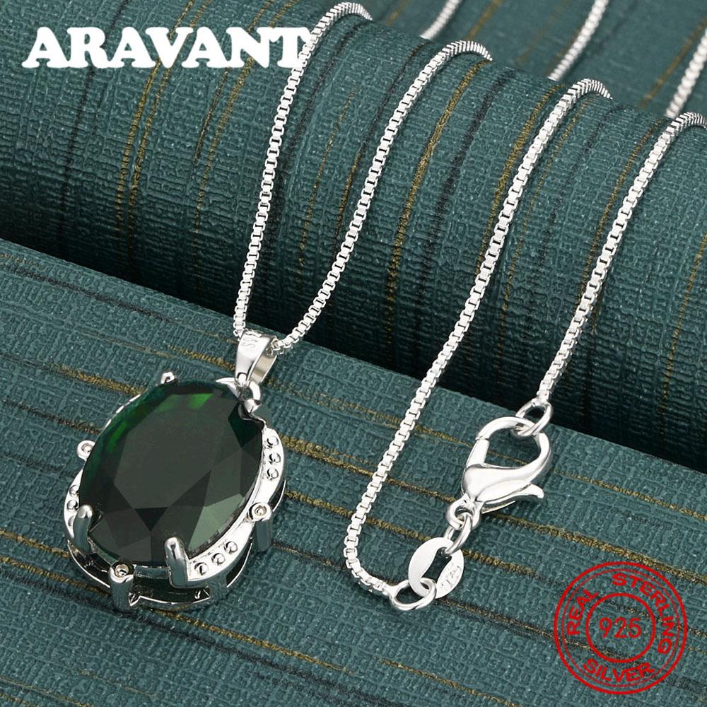 Copper Round Green Zircon Pendant Necklace Women'S Commuting Accessories Christmas Gift Jewelry