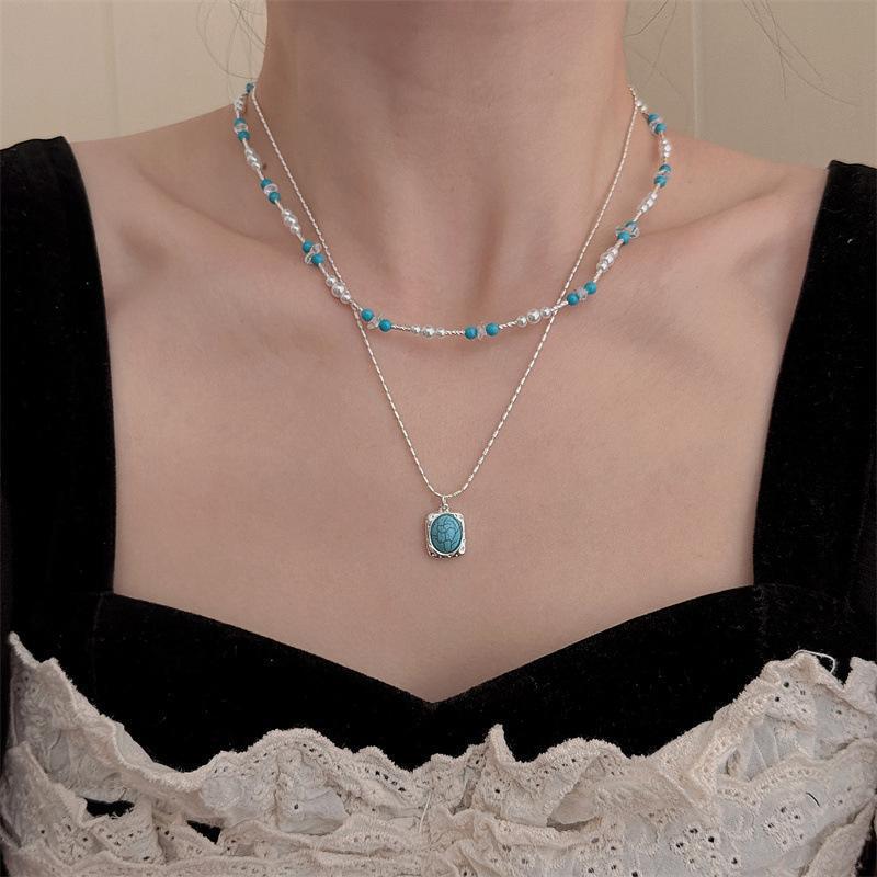 Colorful Sea Salt Blue Beaded Necklace - Multiple Styles for Layering, Perfect for Summer Beach Outings and Trendy Clavicle Chains
