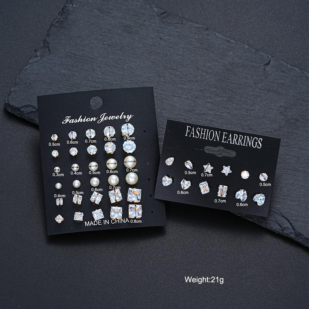 21 Pcs Simple Crystal Pearl Women Earrings Set Fashion Basic Geometric Type Sixclaw Zircon Stud Earrings Retro Jewelry Gifts New