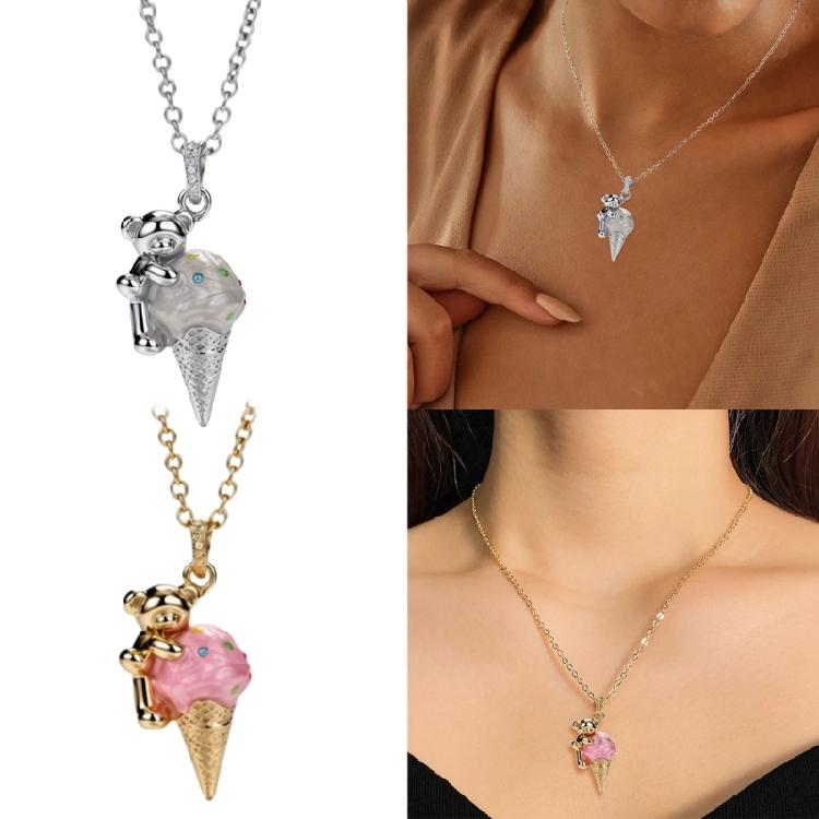 Koala Ice Cream Charm Necklace Adjustable Length Copper Pendant For Her