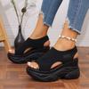 Women's Summer Breathable Knit Peep-Toe Thick-Soled Casual Sandals, Comfortable Versatile Sports Style, Available In Large Sizes.