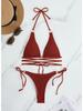 European & American Women's Triangle Bandage Bikini - Solid Color Sexy Swimsuit
