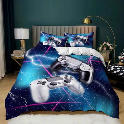 Juego de Funda Nórdica Queen King Size para Juegos, Funda de Edredón para Juegos para Niños, Adolescentes, Adultos, Mando de Juego, Neón, Juegos, Juego de Cama Suave de Poliéster