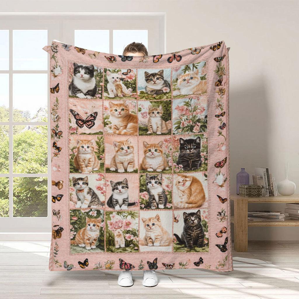 Vintage Pet Cat Digital-printed Polyester Bedroom Velvet Flannel Soft Sofa Cover Blanket Fleece Soft Cover Blankets for Beds