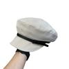 Autumn and Winter Belt Splicing Polished PU Leather Flat Top Hat Women's Niche Short Cover All-match Crooked Trendy Hat
