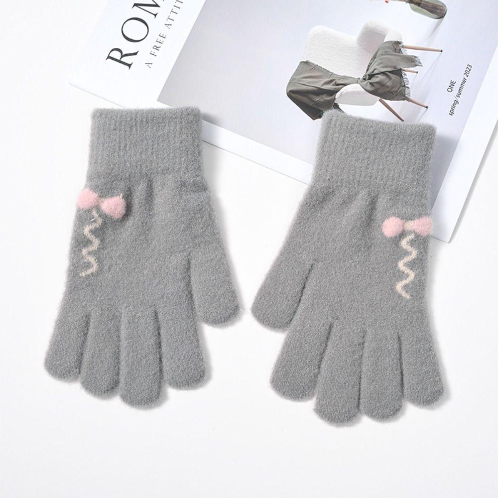 Solid Color Cute Warm Gloves Nylon  Gloves Autumn Knitted Mittens  Driving