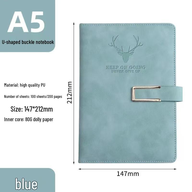 A5 Thickened Soft Leather Notebook with Deer Head Buckle – Elegant Business & Study Journal.
