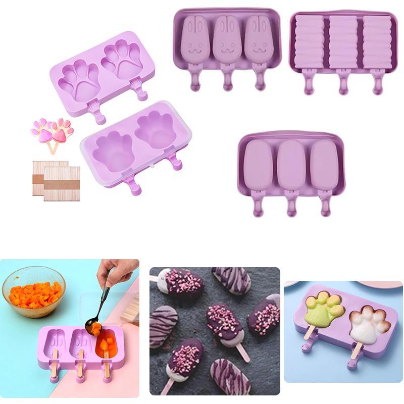 Cat Palm Mold Creative Cartoon Ice Cream Silicone Ice Cream Mold Cute Homemade Food Grade DIY Baking with Lid Easy Release Tray