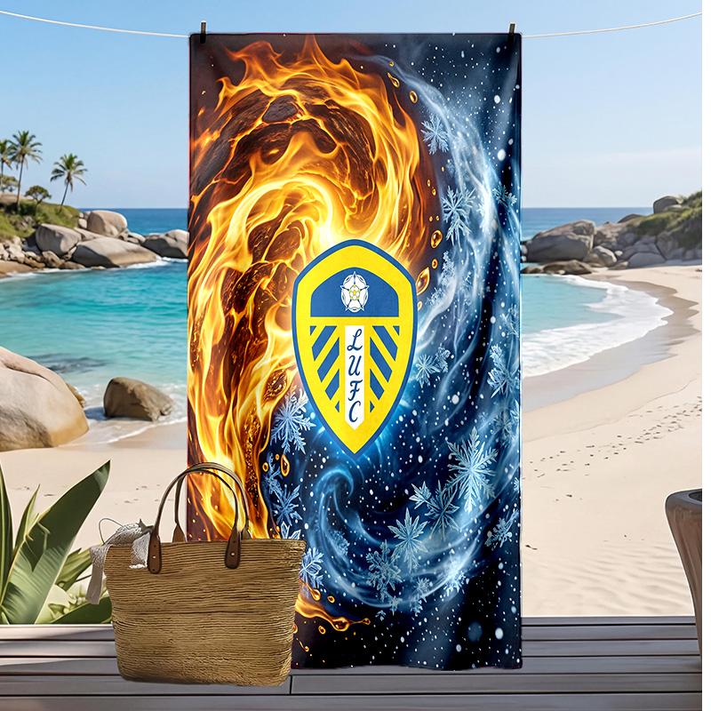 Asciugamano da Spiaggia con Stampa Leeds United Football, Asciugamano Grande Morbido ad Asciugatura Rapida per Spiaggia Campeggio Nuoto