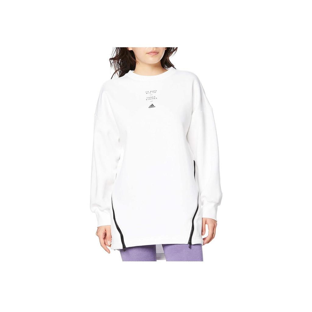 Adidas Style Long Sleeve Crew Neck Sweatshirt With Front Logo Print Women Sweatshirt White GF7022