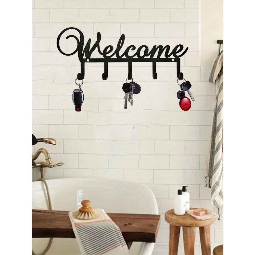Wrought Iron Key Holder Wall Mounted with Hooks for Entryway Hallway Kitchen Decorative Rack