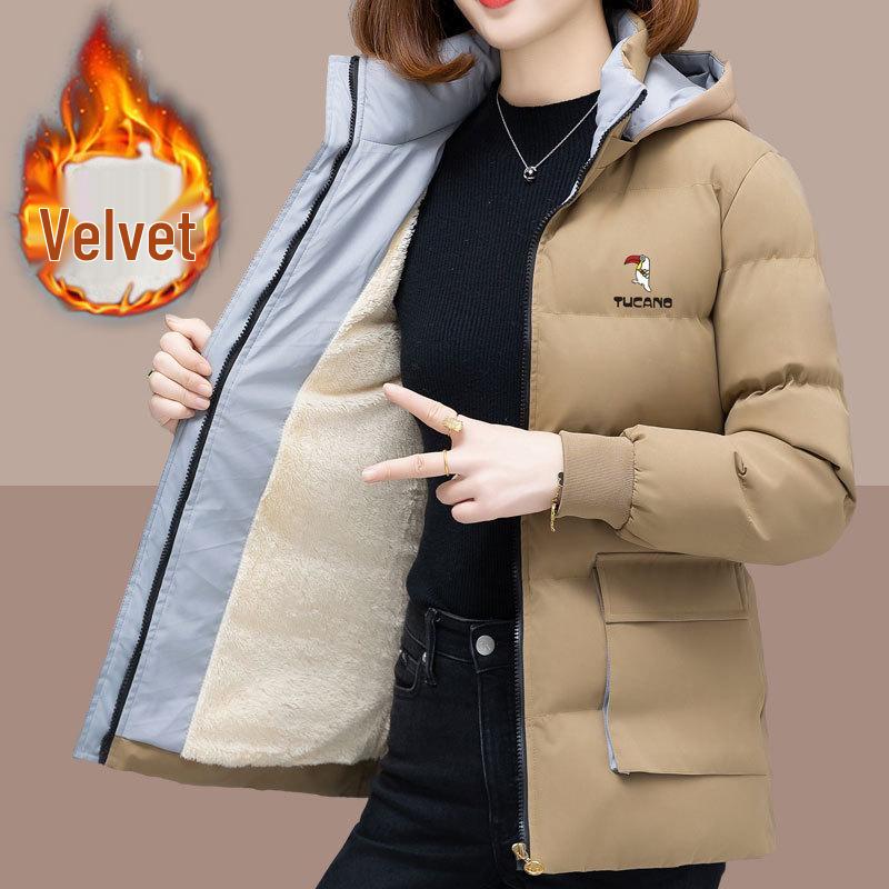 

Женская зимняя куртка большого размера с хлопковой подкладкой - на бархатной подкладке, теплая и утолщенная для мам среднего возраста 2024 2XL