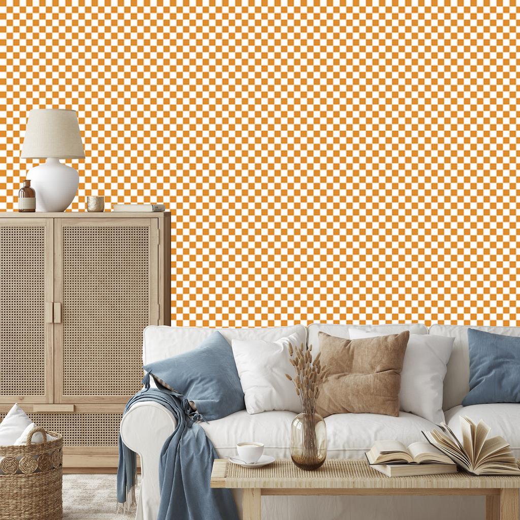 Checkerboard Wallpaper Cream, Gold and White for Living Room and Bedroom 50x1000