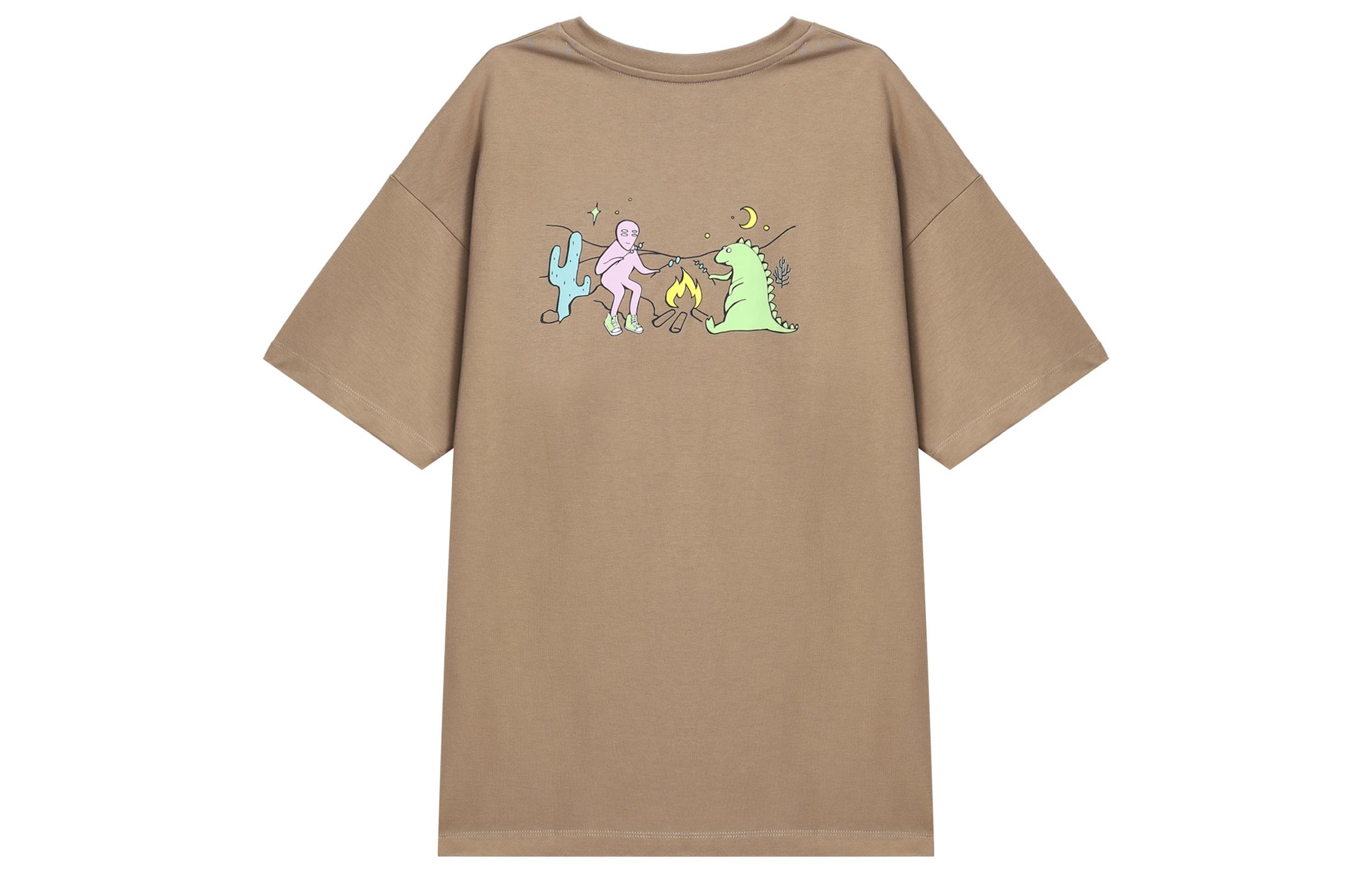 Converse T Shirts Women s Khaki Crew Neck Moderate Straight Fit 10024873-A02 S