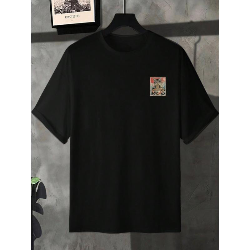 European sizes A Men'S Short-Sleeve T-Shirt Featuring a Cute Cat Design, with a Loose Fit, Stylish Casual Round Neck