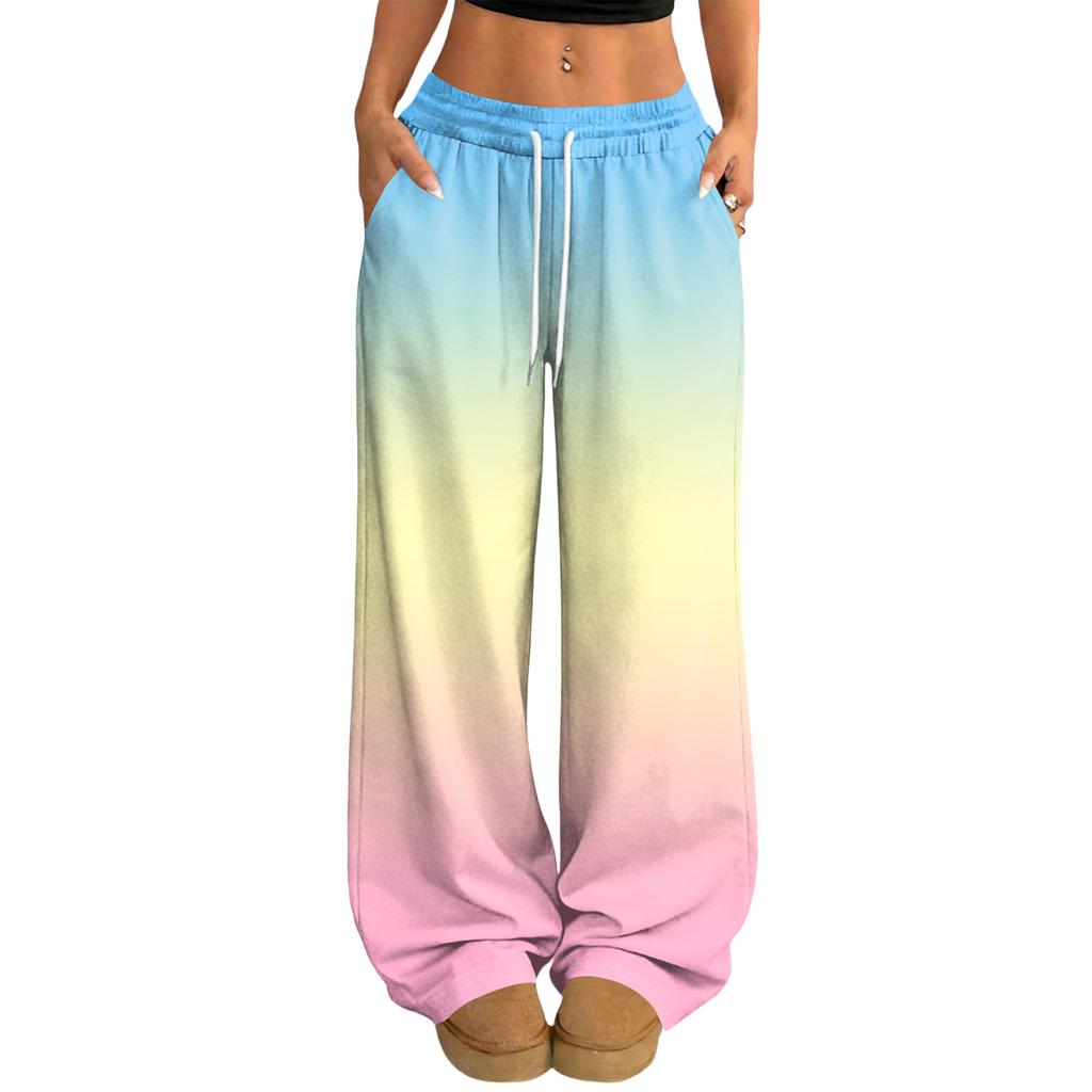 Damskie spodnie z szerokimi nogawkami, w swobodnym i modnym wzornictwie, z elastyczną talią