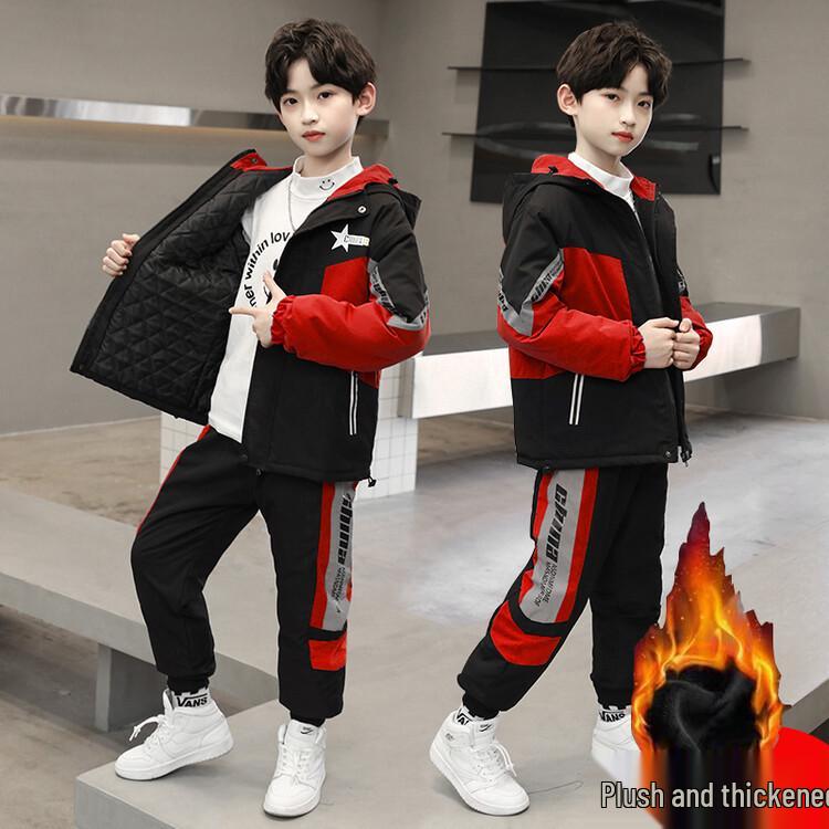 

Комплект для мальчиков из двух предметов с капюшоном и стеганой отделкой, 2024: Красивый повседневный наряд для осени/зимы 140 красный