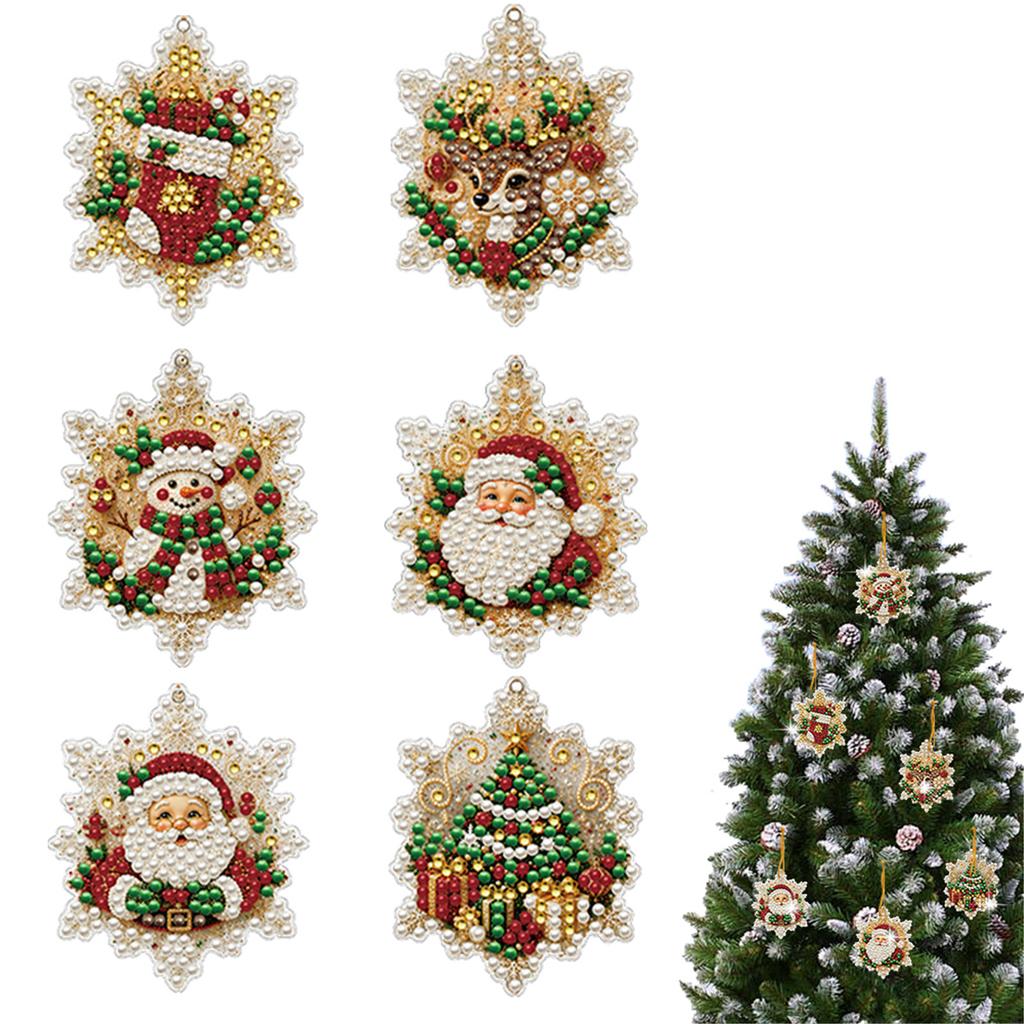 6PCS Christmas Ornaments DIY Pearl Diamond Art Kits for Adults Xmas Tree Hanging Craft Pendents Holiday Christmas Decorations
