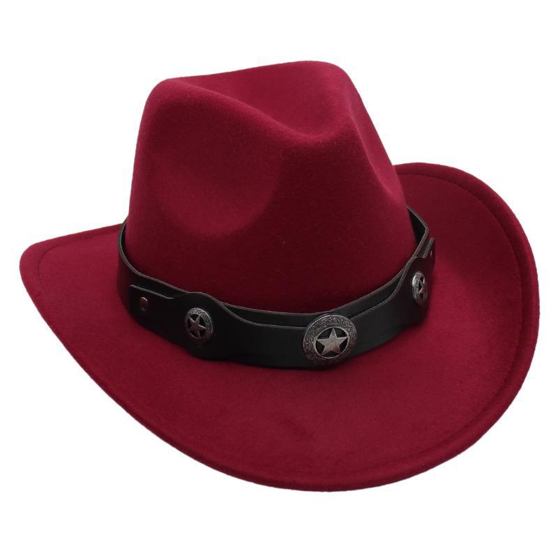 Western Cowboy Top Hat British Retro Jazz Hat Pentagram Badge Felt Hat Trend