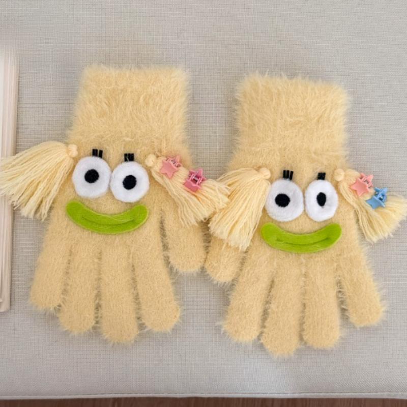 Korean version Cute funny ugly cute gloves winter female velvet warm windproof cold student riding touch screen five fingers