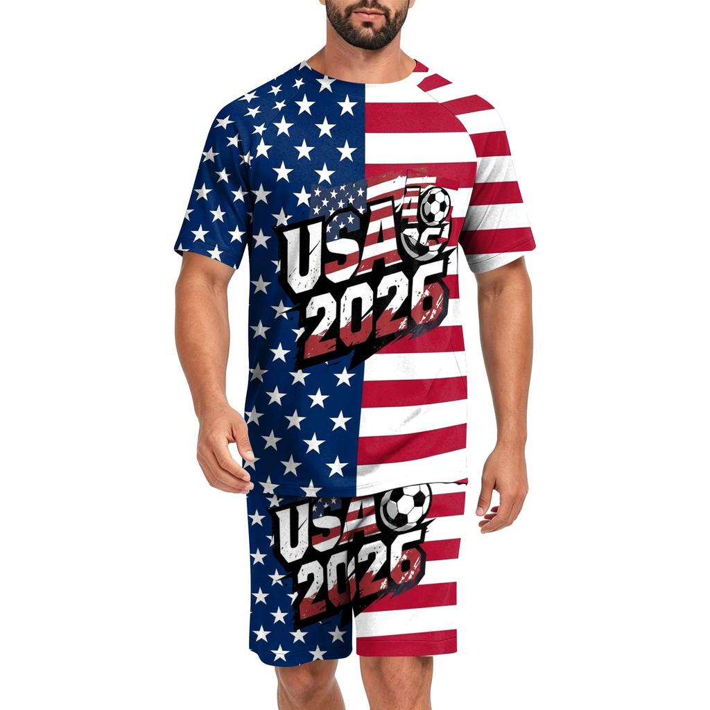 Conjunto de Pijama para Hombre de Manga Corta y Pantalones Cortos Ligero Cómodo Ropa de Dormir con Diseño de Fútbol Estampado para Uso Casual en Casa