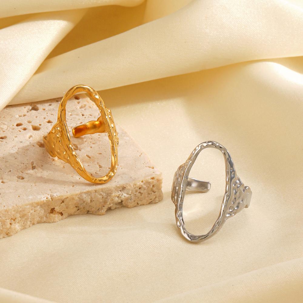 316L Stainless Steel Geometric Oval Rings for Women Men Punk Irregular Textured Open Ring High-Quality Waterproof Jewelry Gift