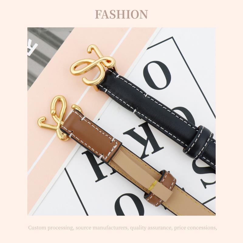 Women's High-End Genuine Leather Belt with L Buckle - Versatile Fashion Accessory
