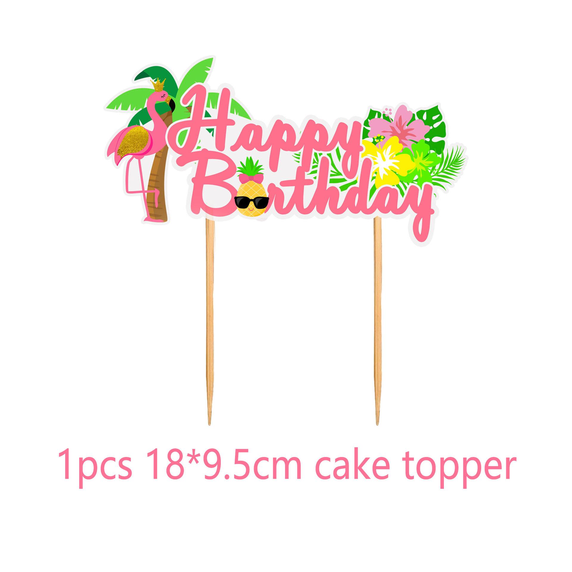 

Flamingo Cactus Hawaiian Pineapple Coconut Banner Cake Balloon Party Decoration Cake Topper