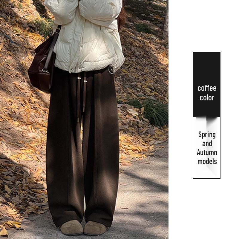 Women s Plus Velvet Woolen Wide-Leg Maternity Pants - Autumn/Winter 2025 American Style Cashmere Curved Leg Sweatpants M