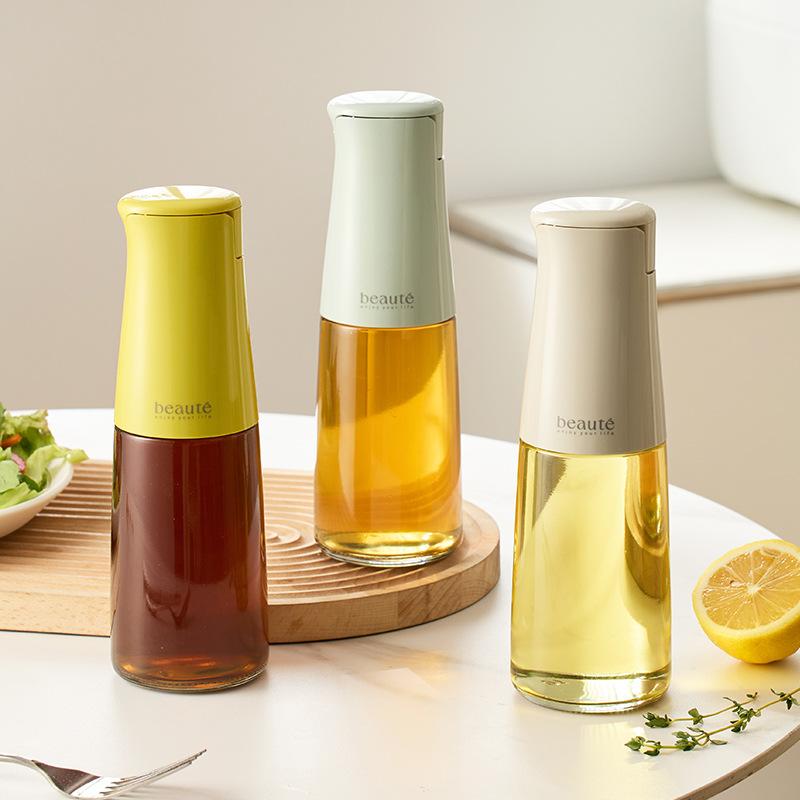 Automatic Opening and Closing Oil Pot Glass Oil Bottle Kitchen Food Grade Condiment Bottle Without Oil Hanging Gravity Oil Pot