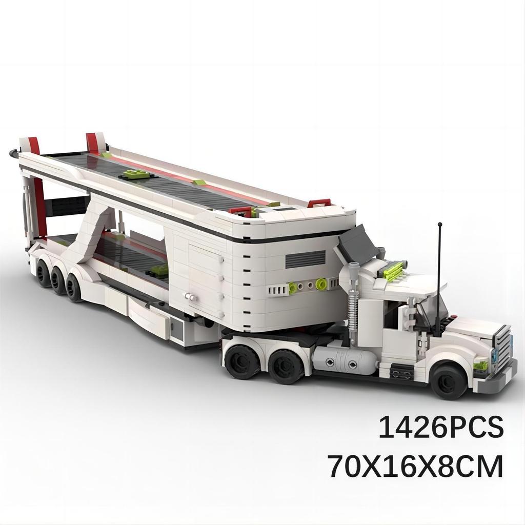 MOC Building Blocks: 8-Grid Car Transport & Drilling Rig Truck Assembly Puzzle, Compatible with Lego.