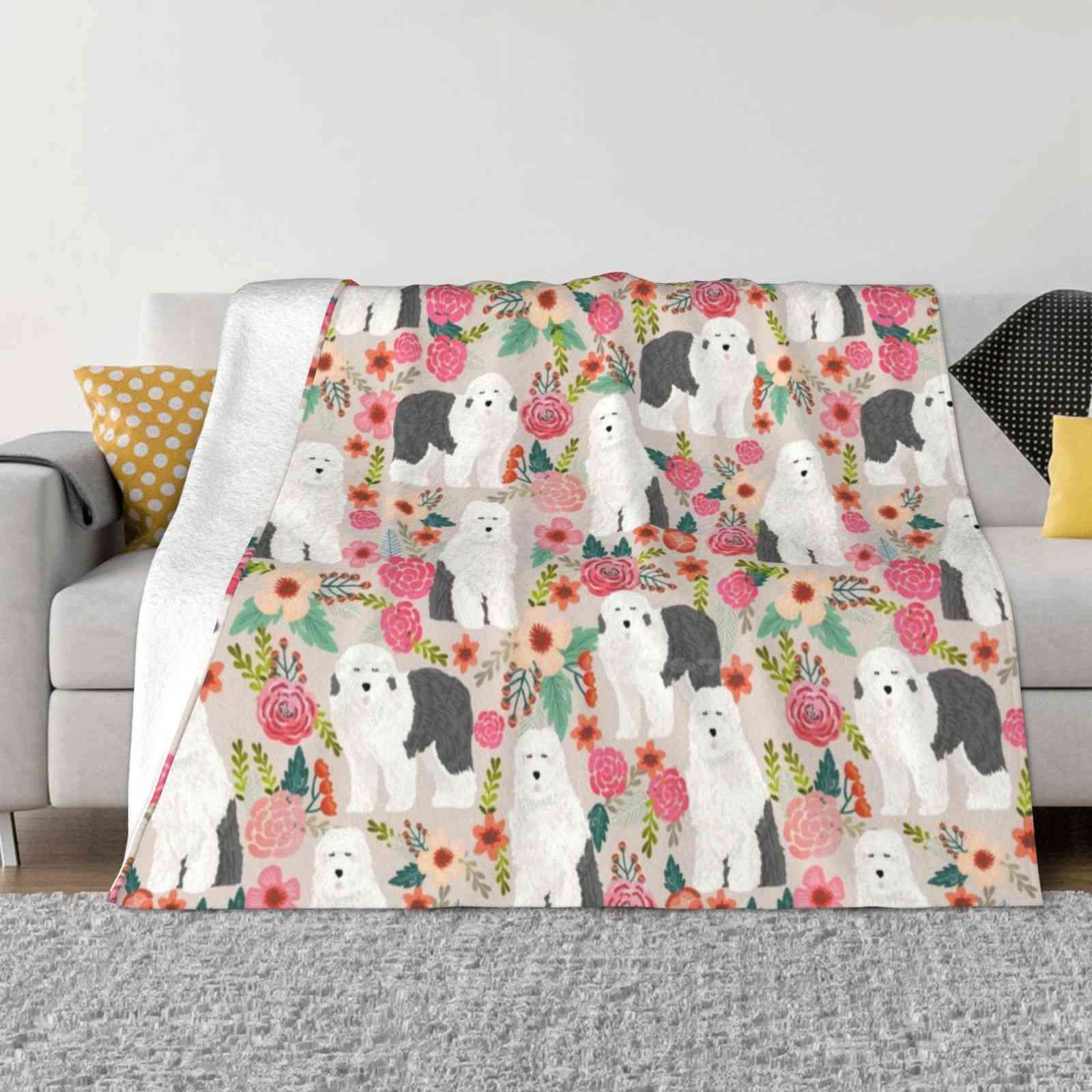Old English Sheepdog Floral Dog Breed Pet Art Pattern Gifts All Sizes Soft Cover Blanket Home Decor Bedding Old English 30x40in
