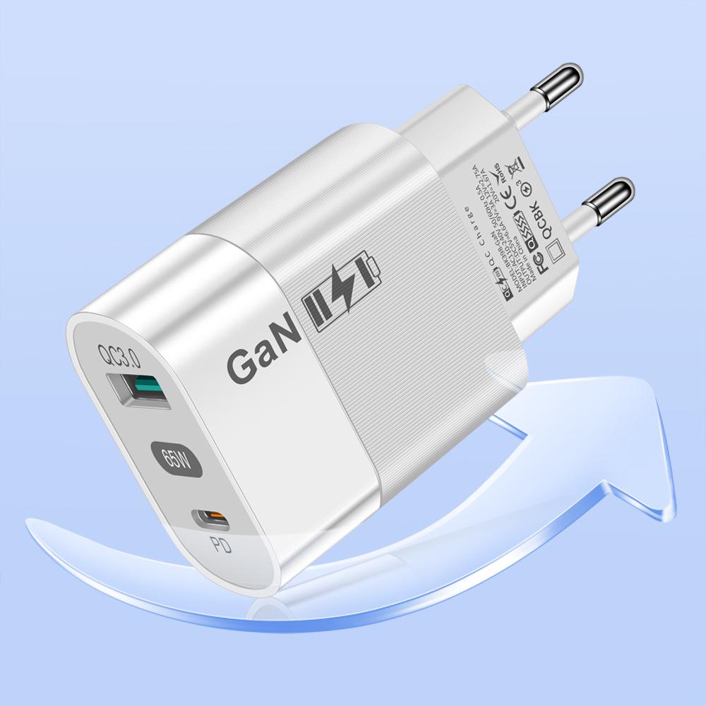 65W Gallium Nitride (GaN) PD Fast Charger with EU/US/UK Adapter for Phones & Computers