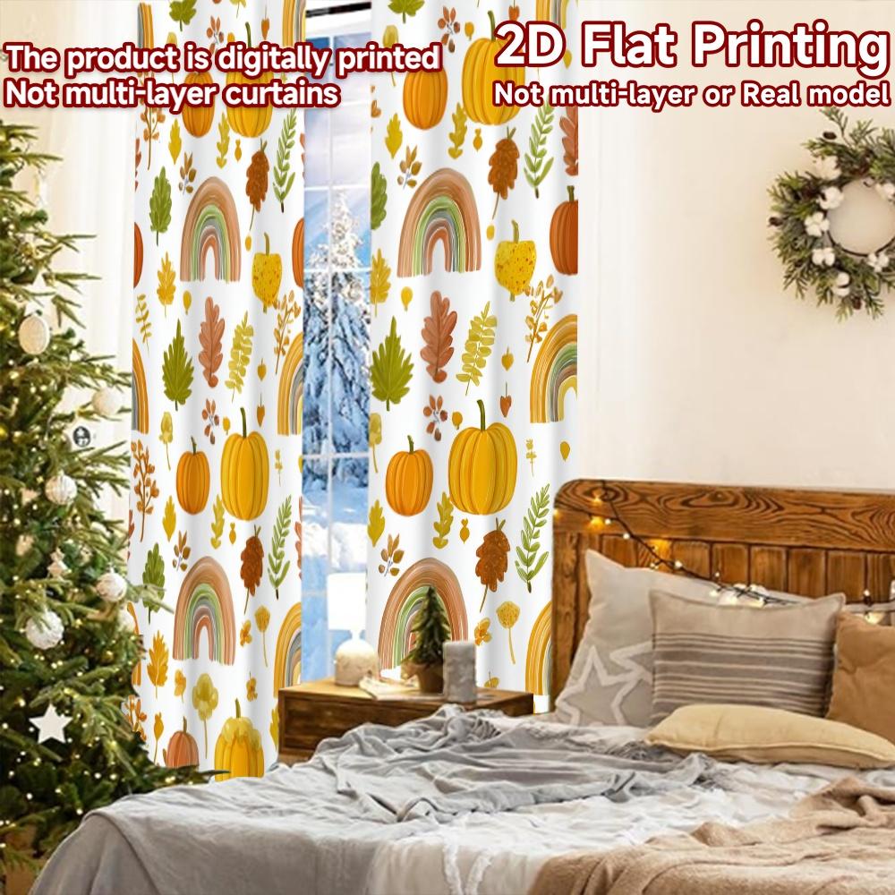 2pcs, 2D FLAT PRINTING Curtains (Without Rod) Autumn Rainbows Minimalist Holiday Curtains Durable Polyester Curtains Decorations