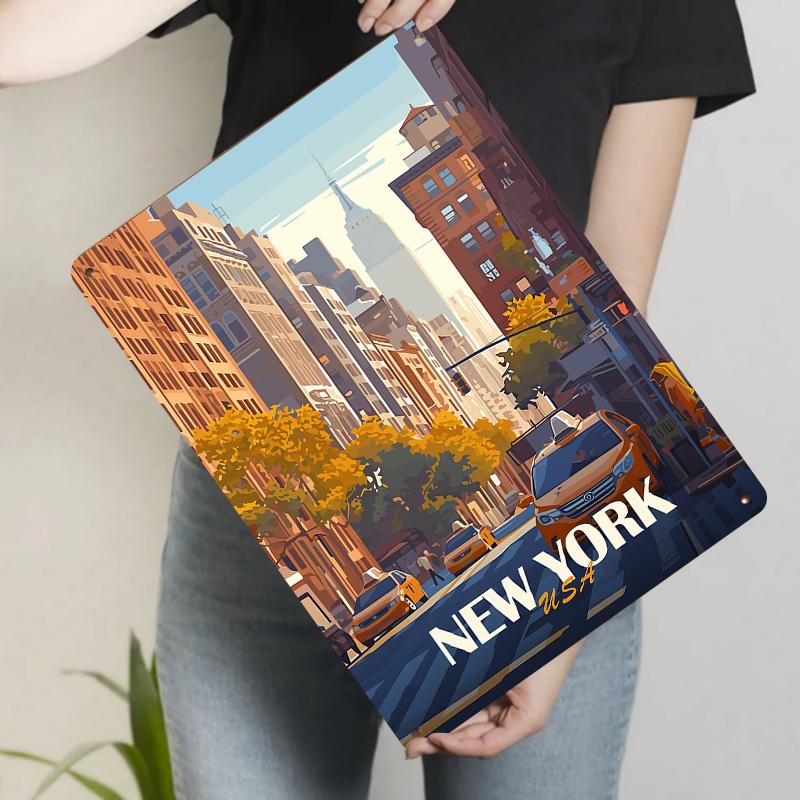 New York City Street View Vintage Metal Wall Art American Architecture Landscape Decor for Living Room