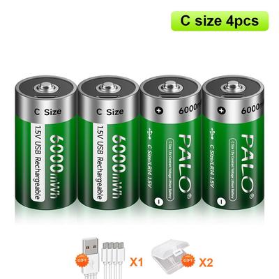 1,5 VC 6000 mWh wiederaufladbarer Akku Typ C USB-Aufladung R14 LR14 Li-Ion C-Akku für Taschenlampen-Gaskocher