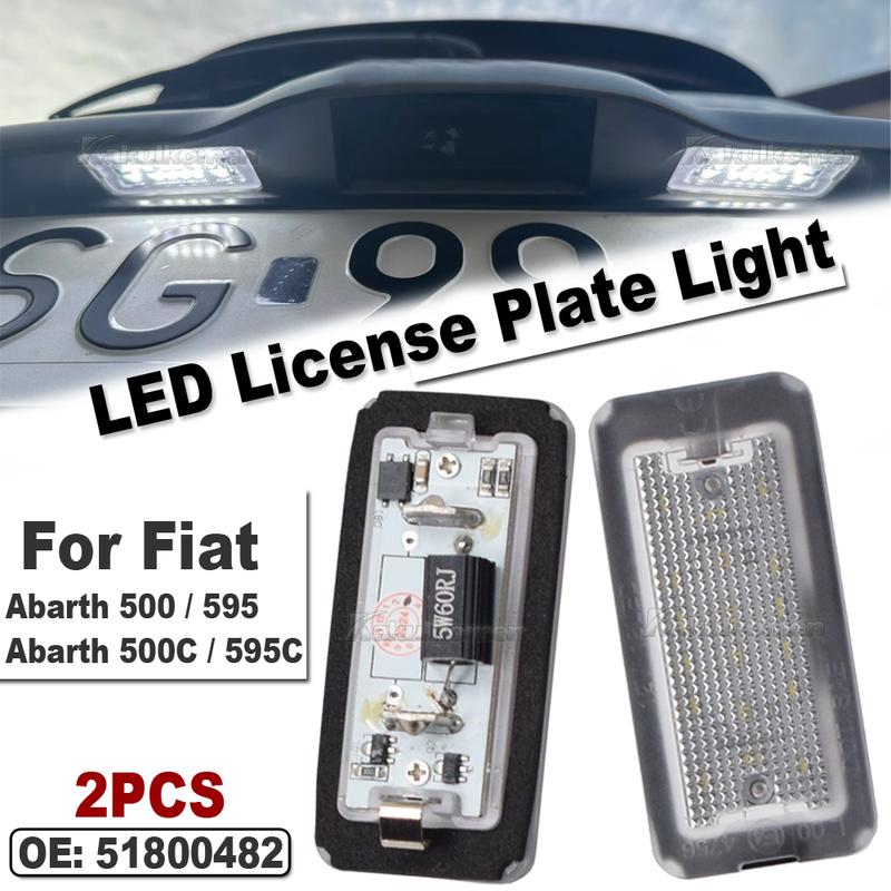 2PCS LED License Plate Light For Fiat 500 Abarth 500 2007-2020 6000K High Brightness Number Plate Lights No Error