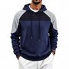 Men's Color Block Raglan Hoodie, Contrast Spliced Textured Long Sleeve Drawstring Pullover Hooded Sweatshirt with Kangaroo Pocket