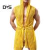 Menn Sexy hette Nattkjole Ermeløs Ensfarge Hollow Out Mesh Sommer Loungewear Snøring Nattkåpe Hjemmeklær