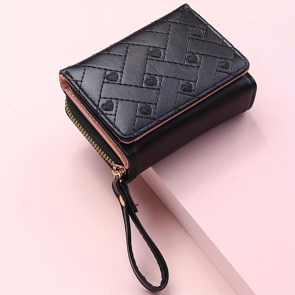1pc Girl's Faux Leather Wallet, Fashion Embroidered Love Coin Purse, Trifold Multi Card Slots Wallet, Ideal Choice for Gifts