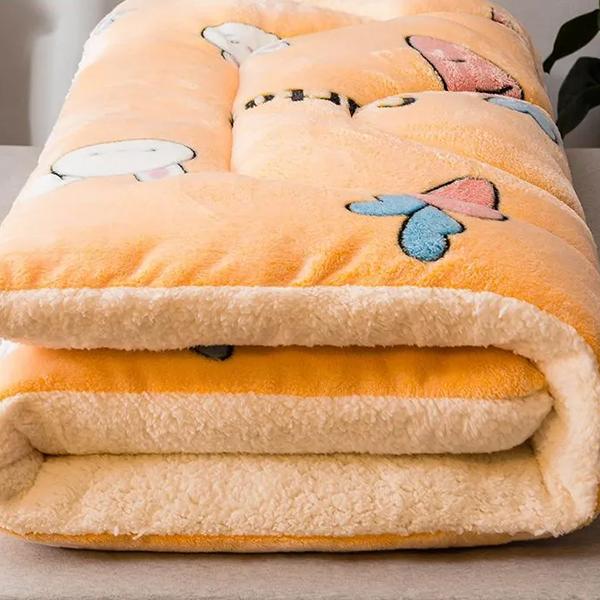 WTEMPO Printed Thickened Fleece Mattress Winter Lamb Woolen Plush Soft Cushion Household Single & Double Bed Mattress School Dormitory Single Quilt