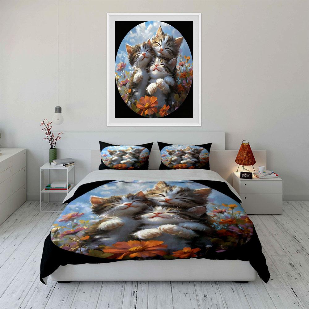 Cat Trio Decorative Set Soft Comfortable Duvet Cover Bedding Set Included 1*Duvet Cover & 2*Pillowcases, Gift
