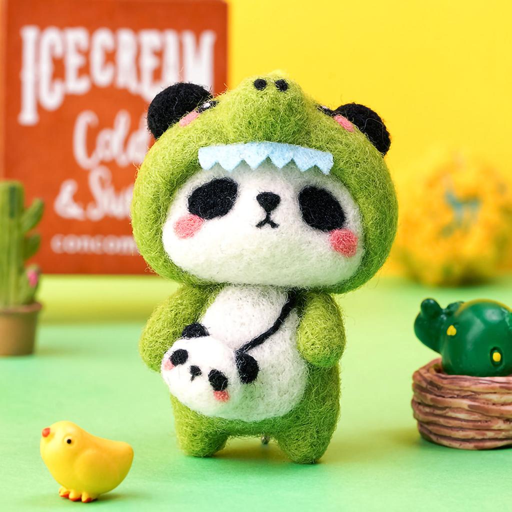 Needle Felting Kit DIY Handmade Wool Pedant Materials Cartoon Panda Shape for Beginners Small Peach