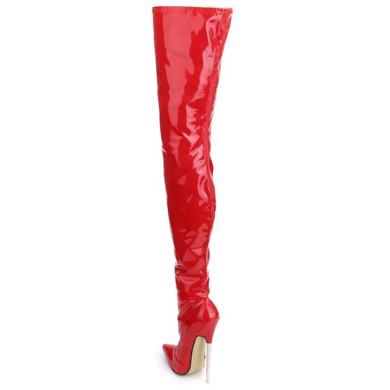 Schritthohe Stiefel JIALUOWEI 18 cm Super High Heel Stiletto Stiefel Frauen Lackleder Sexy Schwarz Stretch Oberschenkel Hohe Stiefel