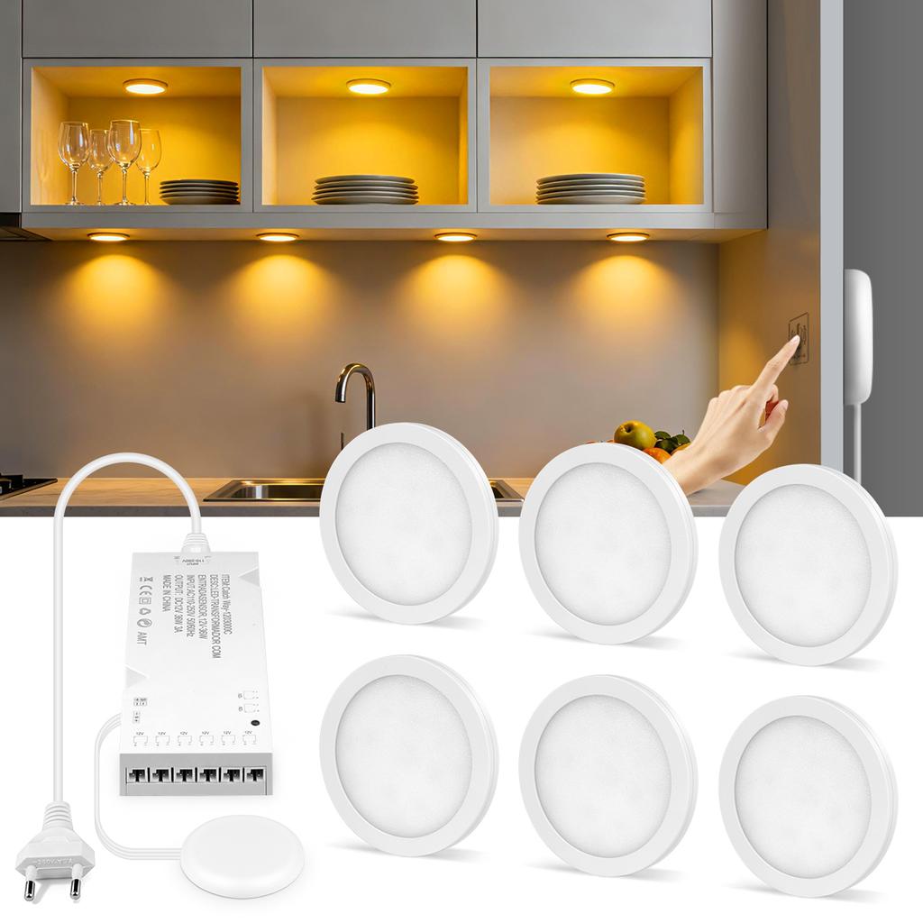 Luci Notturne LED Sottopensile da Cucina Ultrasottili Adesive Lampada da Soffitto Tattile Dimmerabile Per Armadio, Mensola Espositiva, Illuminazione Dispensa