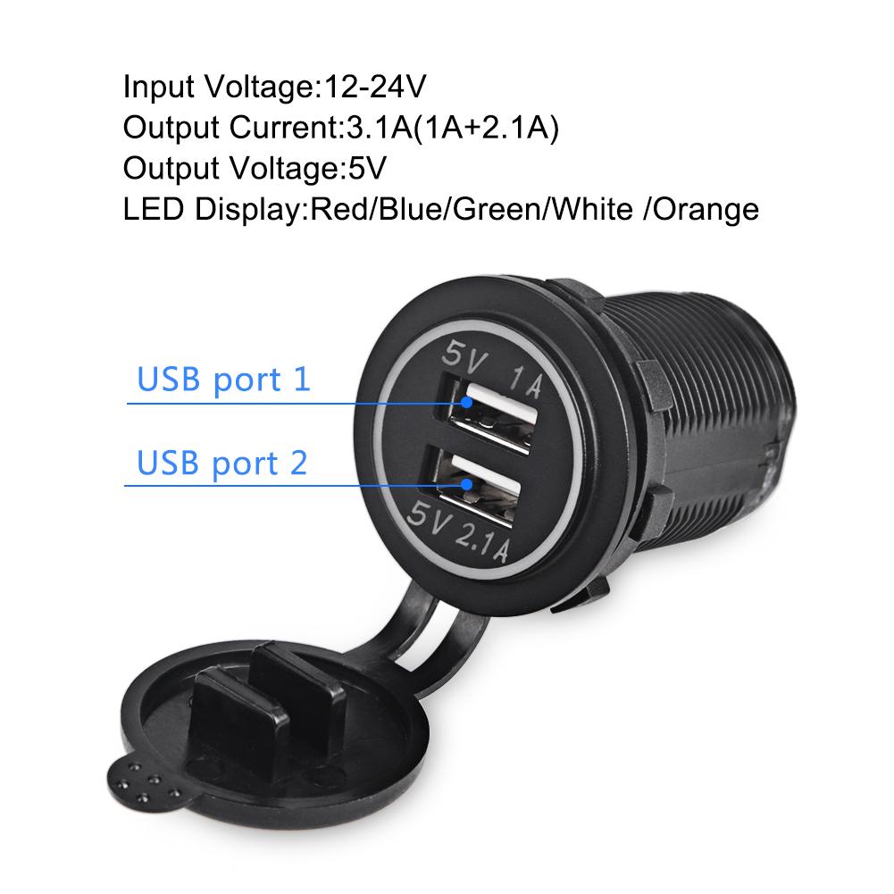 5V 3.1A 12V Dual USB Car Charger with Waterproof Cover Power Adapter Socket Outlet for Vehicle Boat Truck Motorcycle Blue/White Adapters 2