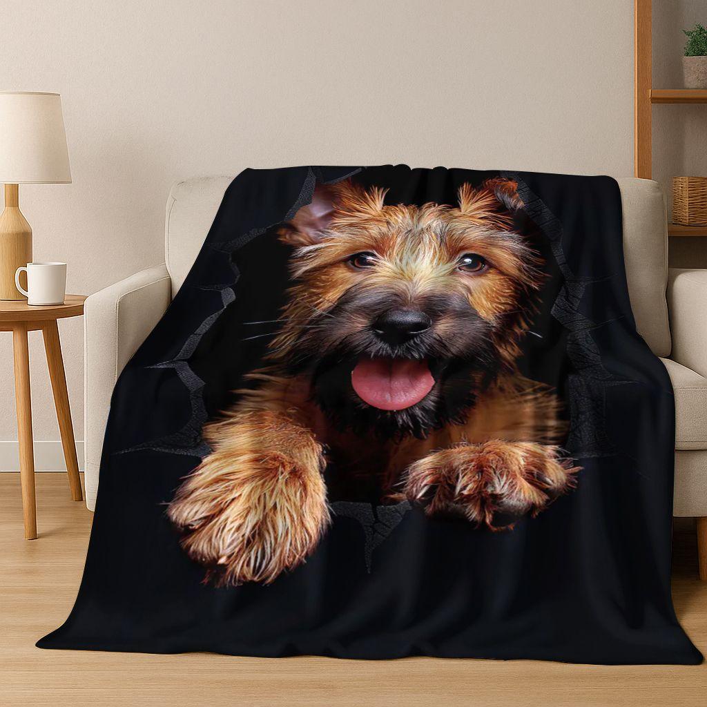 3D Illusion durchbrechende Wand Hund Welpe Niedliche Flanelldecke, Gemütliche Weiche Überwurfdecke für Zuhause Schlafzimmer Bett Sofa Picknick Abdeckung Geschenk Kind
