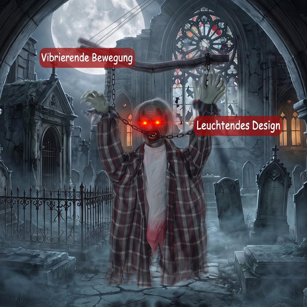 110 Cm Animated Hanging Halloween Decoration, Screaming Zombie, Sound & Touch Activation, Red LED Eyes
