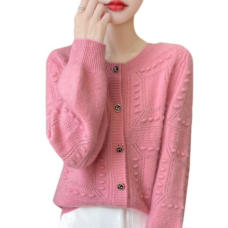 Autumn and Winter New Crew Neck Cardigan Women's Fashion Age-reducing Sweater Top Coat